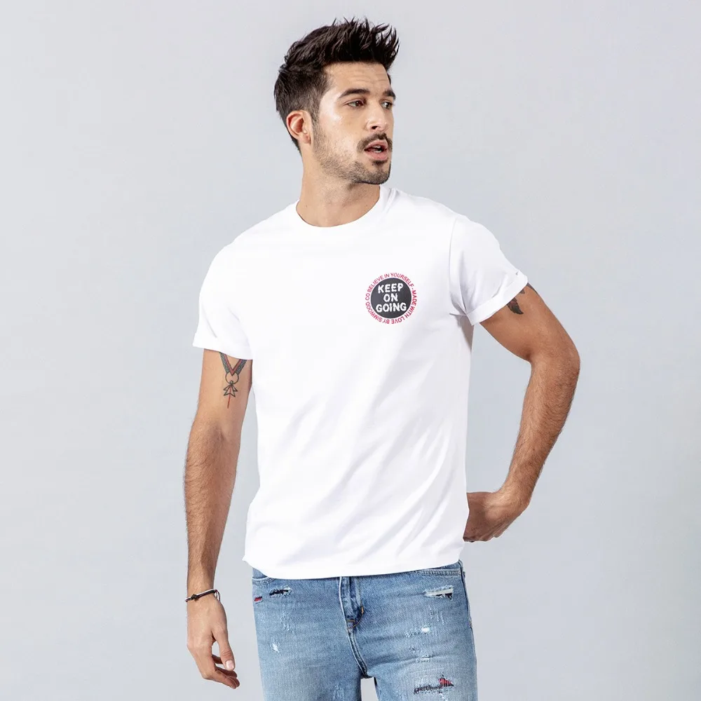 Мужская футболка SIMWOOD летняя из 100% хлопка с принтом в виде букв 190098|Мужские