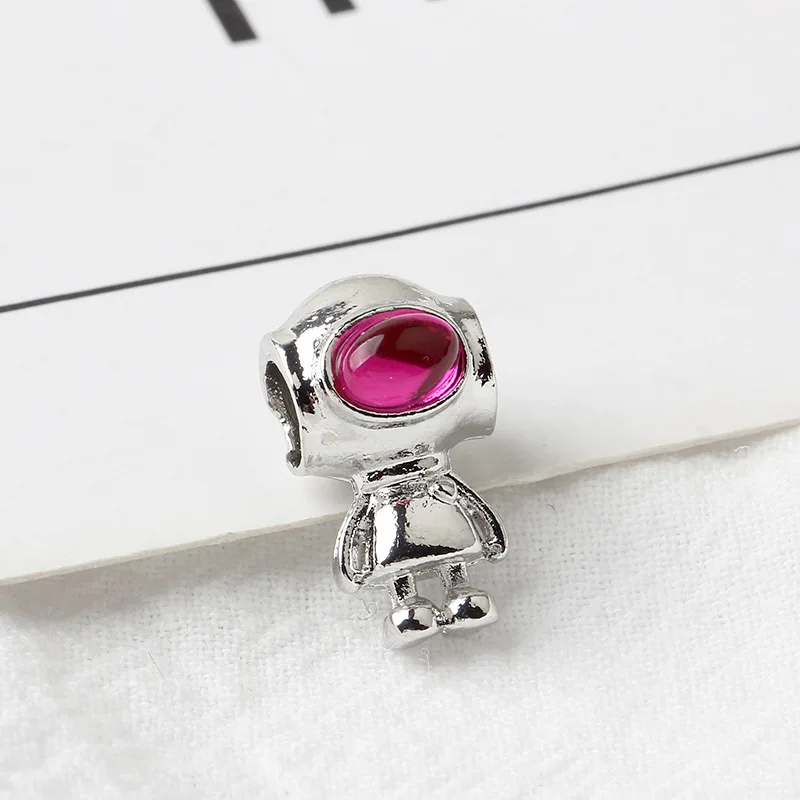 rose red astronaut Новое оригинальное серебряное розовое золото сплав бисера Кристалл робот Шарм Fit Pandora браслет ожерелье DIY женские ювелирные изделия - Цвет: rose red astronaut