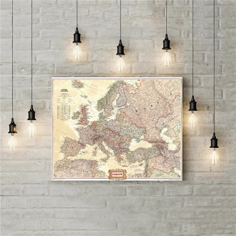 Фото Винтажная Настенная карта Европы Национальная география эксклюзивный дизайн