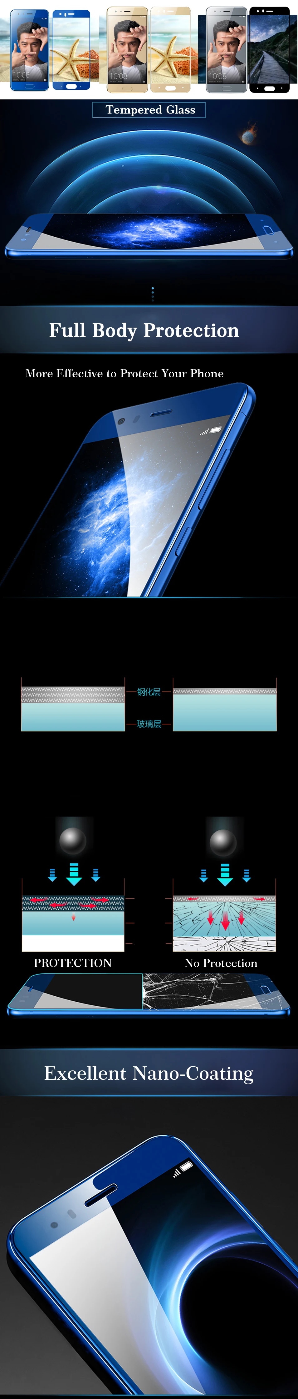 LECAYEE для huawei Honor 9 8 lite, защита экрана, полное покрытие, закаленное стекло для huawei P8 P9 lite, защитное стекло 2.5D