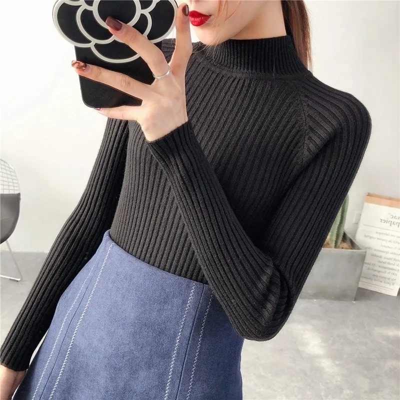 Женский свитер с высоким воротом теплый трикотажный пуловер в Корейском стиле