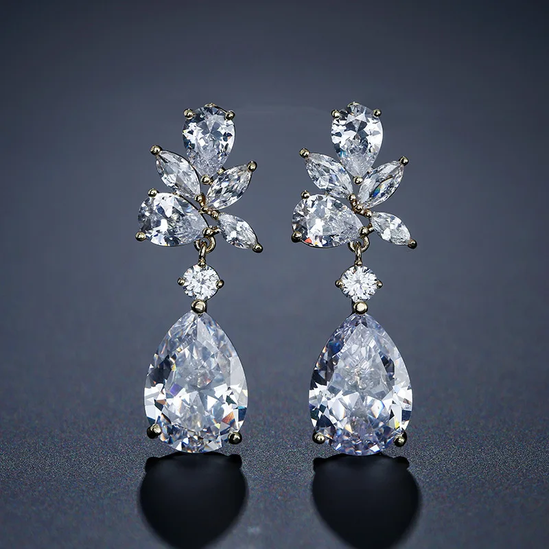Новый Мода кубический цирконий серьги в виде цветов романтические ювелирные