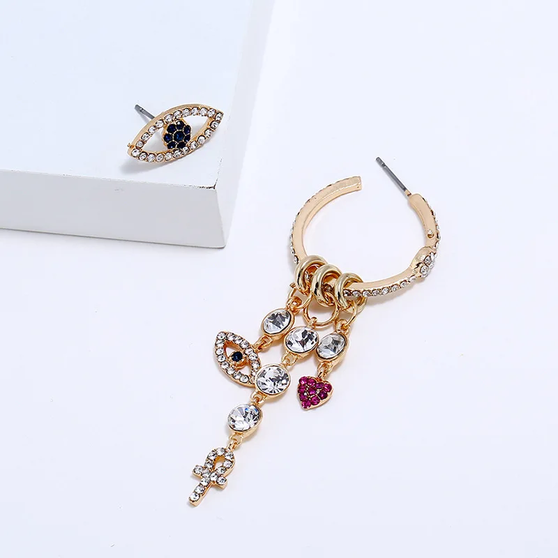 Женские Геометрические серьги Длинные ассиметричные с розами и стразами в форме