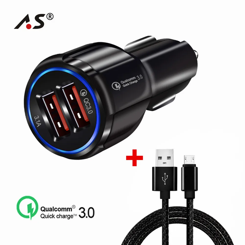 A.S Quick Charge 3.0 USB Charger Fast Car Kit for iPhone X 6 6s 7 8 Plus Samsung Galaxy S8 S7 Edge Mobile Phone Chargers | Мобильные