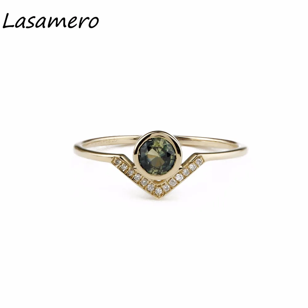 LASAMERO круглый вырез 0.37CT Природный зеленый сапфир драгоценный камень бриллиант 18k - Фото №1