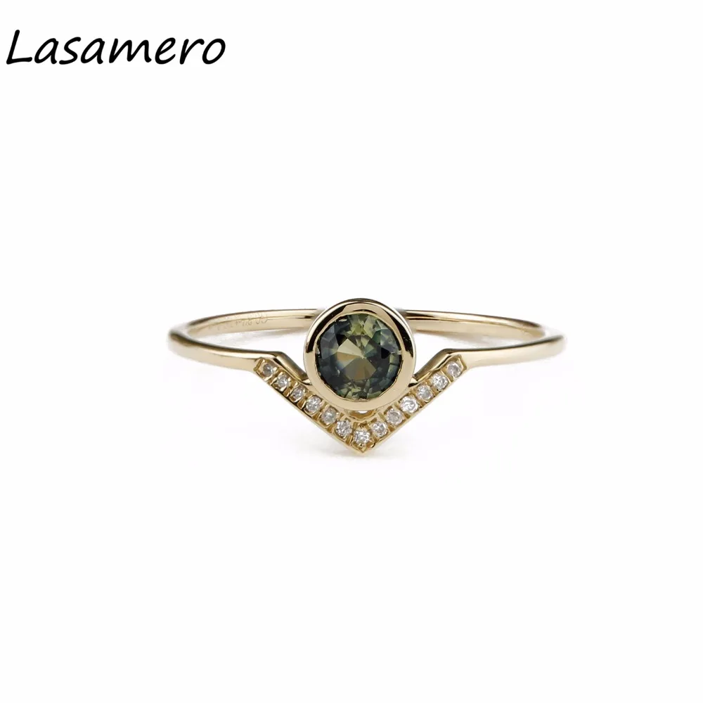 LASAMERO круглый вырез 0.37CT Природный зеленый сапфир драгоценный камень бриллиант 18k