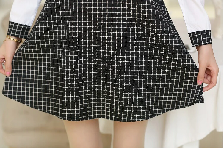 Краткое плед платье 2015 с отложным воротником осень платья женщины бесплатная