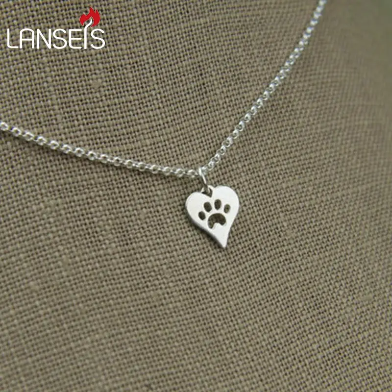 Lanseis10pc ожерелье в форме животного сердца Очаровательная кошачья лапа собачья