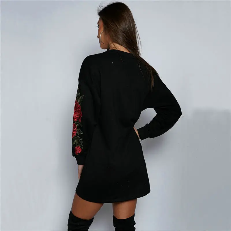 Осень зима 2017 популярная женская одежда с вышивкой футболка длинным рукавом и