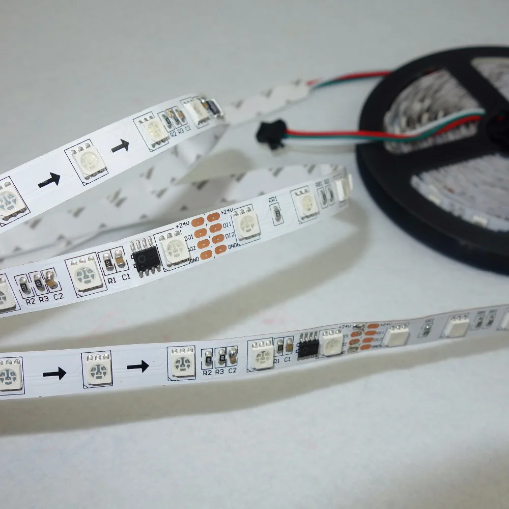 

5m DC24V GS8206 IC(similar to WS2811 IC) 60LEDs/m (10pixes/m;6leds as one pixel) WHITE PCB led digital strip;IP33;non-waterproof