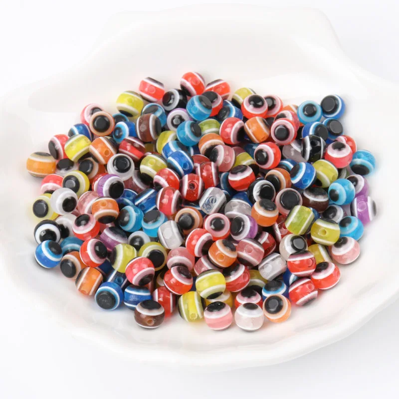

50pcs Mixed Evil Eye Resin Round Spacer Beads For Jewelry making DIY Bracelet Accessory Handcraft Department 6mm 8mm KL86