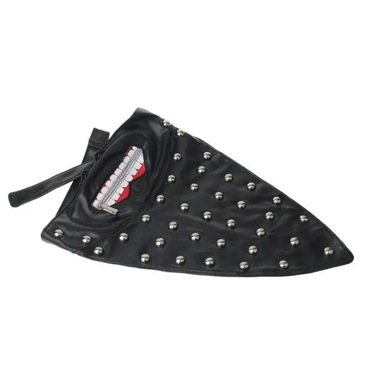 YOYORan PU leather tooth zipper face mask riding cycling triangular bandage cosplay party Costume Props button | Тематическая