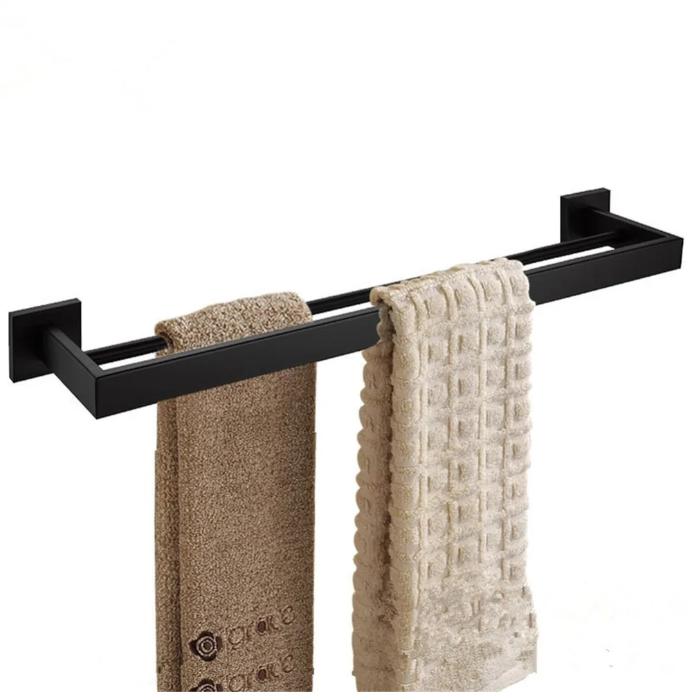 

Leyden 304 Stainless Steel Double Towel Bars Towel Holders Antirust Wall Mounted Black Towel Racks Bathroom Accessory