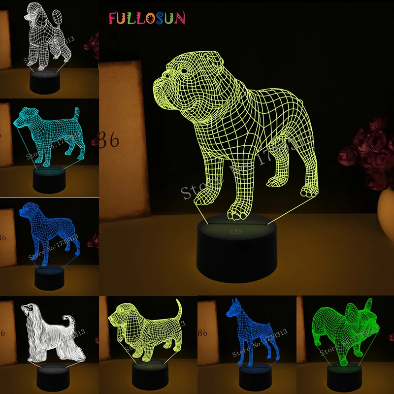 

3D Visual Illusion Lamp Bulldog Poodle Jack Russell Terrier Rottweiler Dobermann LED Kids Night Light Dog Style Desk Light Lamp