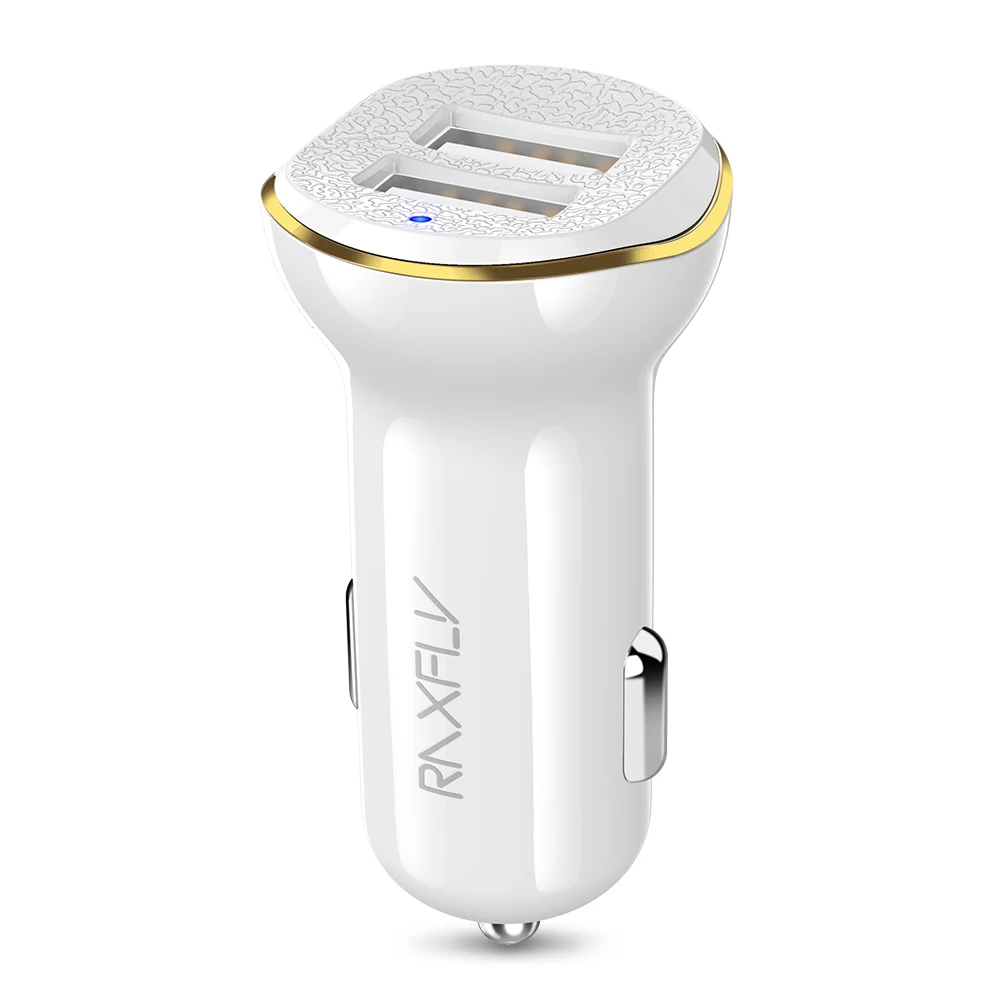 RAXFLY Цифровой Dual USB Автомобильное Зарядное устройство для iPhone XR XS Xiaomi телефон Зарядное устройство 5 В/2.4A автомобиль USB Зарядное устройство для SamsungS9 салона автомобиля зарядка в машину usb - Тип штекера: White