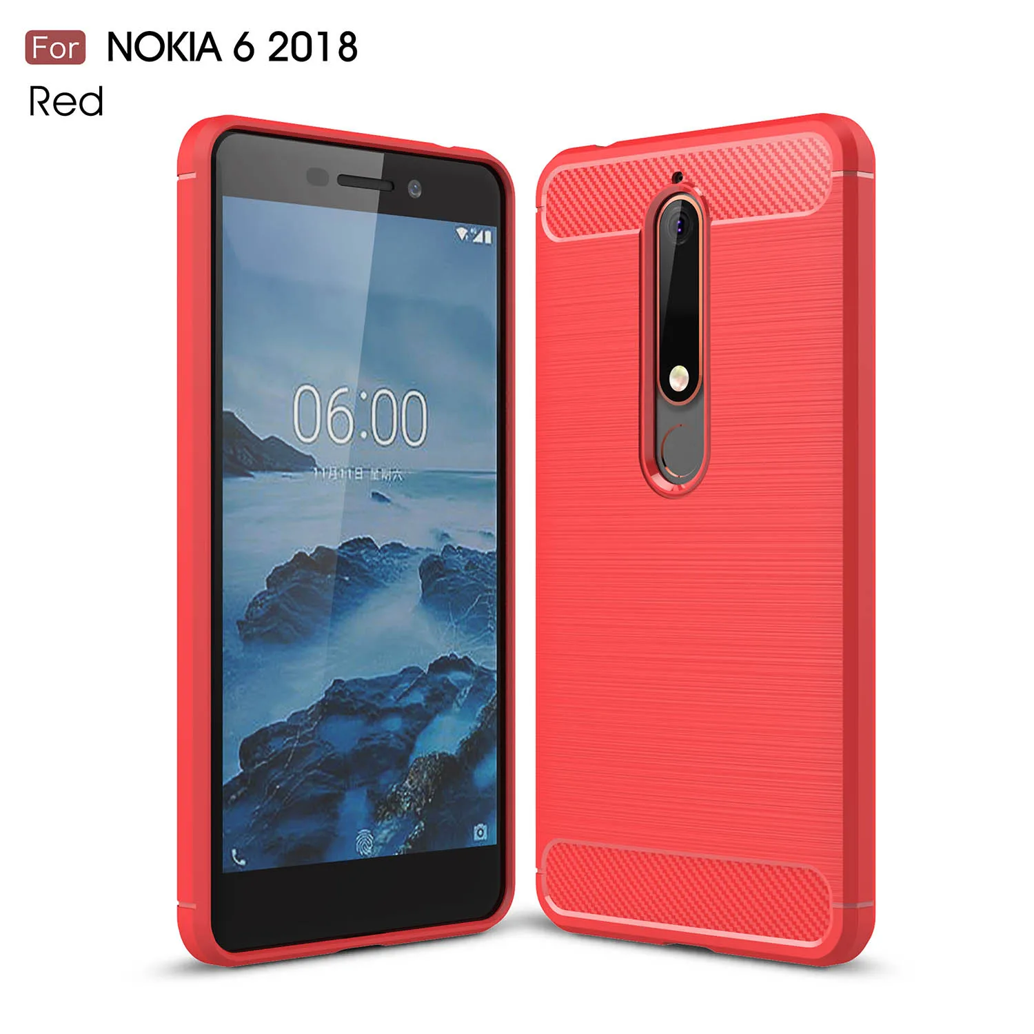 TPU Soft Phone Cover Case For Nokia 6 (2018) with Anti-Fingerprints Brushed Carbon Fiber Texture |