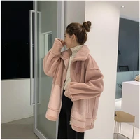 thicken lamb cashmere jacket utumn winter long sleeve top new loose suede zipper warm cotton clothing coat student clothing 2039