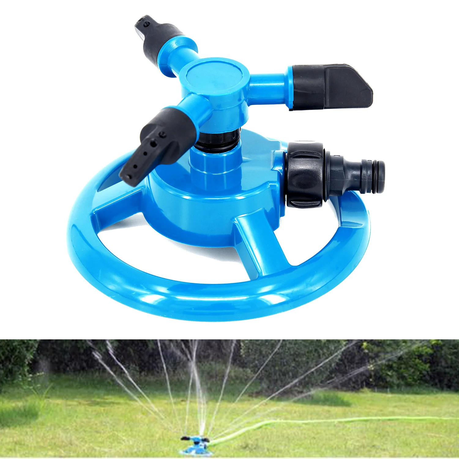 

Lawn Circle Rotating Water Sprinkler 3 Nozzle Garden /Yard Hose Irrigation