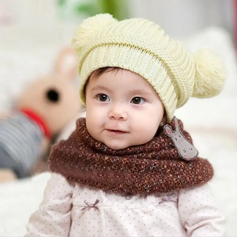 Cute Baby Girl cap Dual Balls Warm Winter Hats Knitted Boy Hat Beanie L1212 | Мать и ребенок