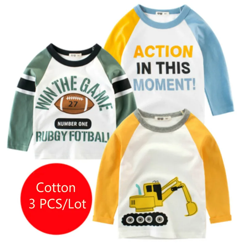 3 шт./партия детские футболки с длинным рукавом и полосками