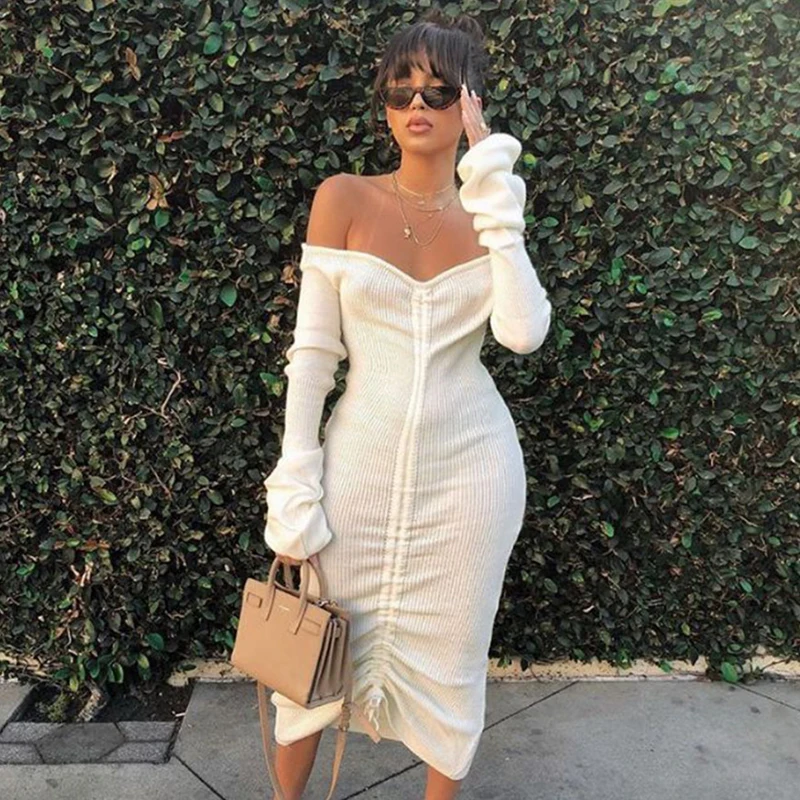 Осеннее сексуальное элегантное Бандажное эластичное платье женское белое с