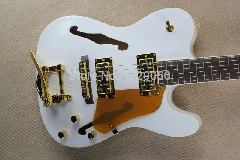 Новая белая полупустотелая гитара джаз 6 струн электрическая с Bigsby Vibrato Золотое