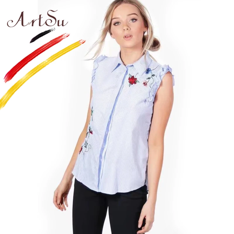 Арцу Цветочные оборки без рукавов Женская рубашка блузка 2017 мода отложной