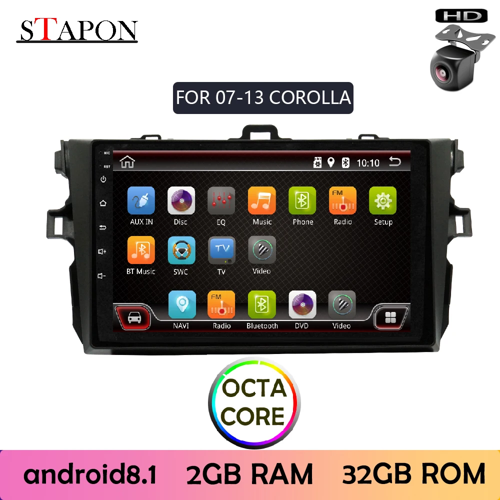 STAPON 9 дюймов для corolla 2007 2013 Android 8 1 OCTA CORE 2GRAM автомобильный DVD Руль управления AM RDS|MP4 и