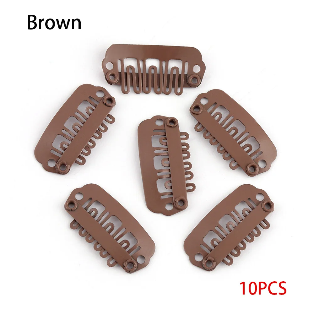 10pcs brown 1/10/20 ПК Заколки для волос оснастки металлический зажим с силиконовый чехол-бампер с зажим парикмахерские металлический штырь наращивание волос UShape гребень инструмент - Цвет: 10pcs brown