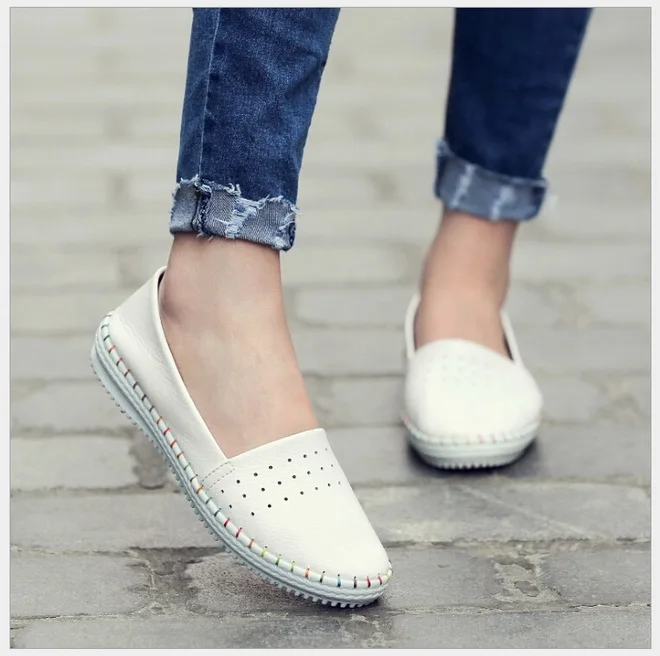 Spring Autumn Women Ballet Flats Casual Flat Shoes Soft Genuine Leather Shoes Ladies Slip On Brand Loafers Flats Shoes