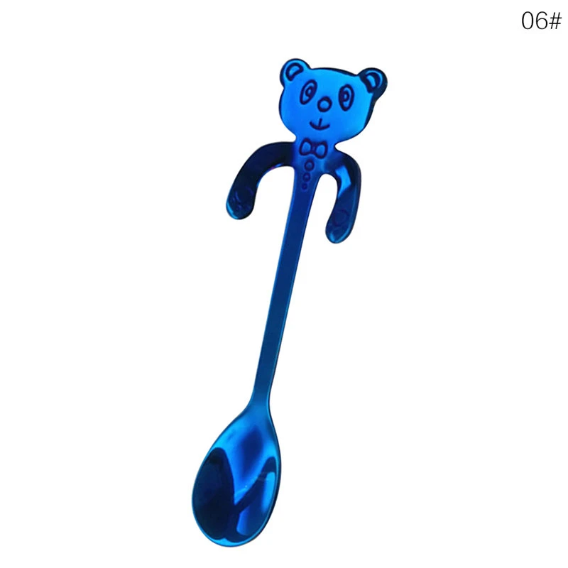 blue Bear Aihogard, 1 шт., нержавеющая сталь, мультяшный медведь, гитара, ложка, креативная, молоко, кофе, ложка, мороженое, чайная ложка, Аксессуары для посуды - Цвет: blue Bear