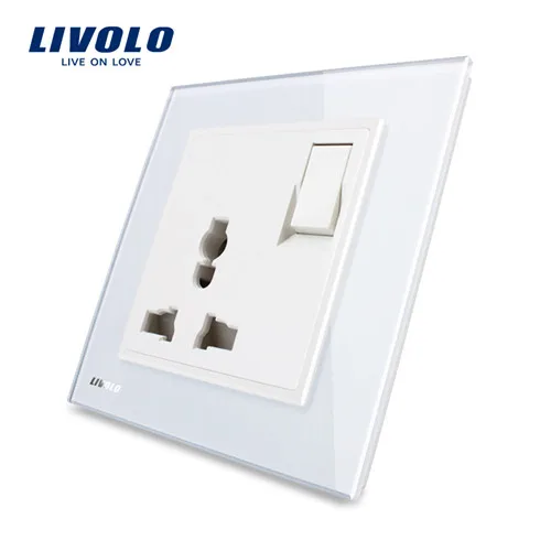 White Livolo UK standard 1 банда 1Way кнопочный переключатель и 3 контакта многофункциональная 13A розетка, белая кристальная стеклянная панель, VL-W2Z1C-12 - Тип: White