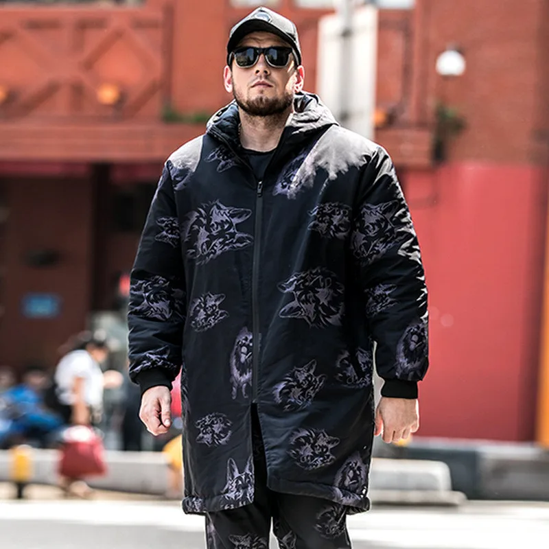 Очень большой размер L-6XL 7XL длинное пальто парка с капюшоном мужская куртка зимняя свободная теплая хлопковая куртка с принтом для 150 кг мужская одежда