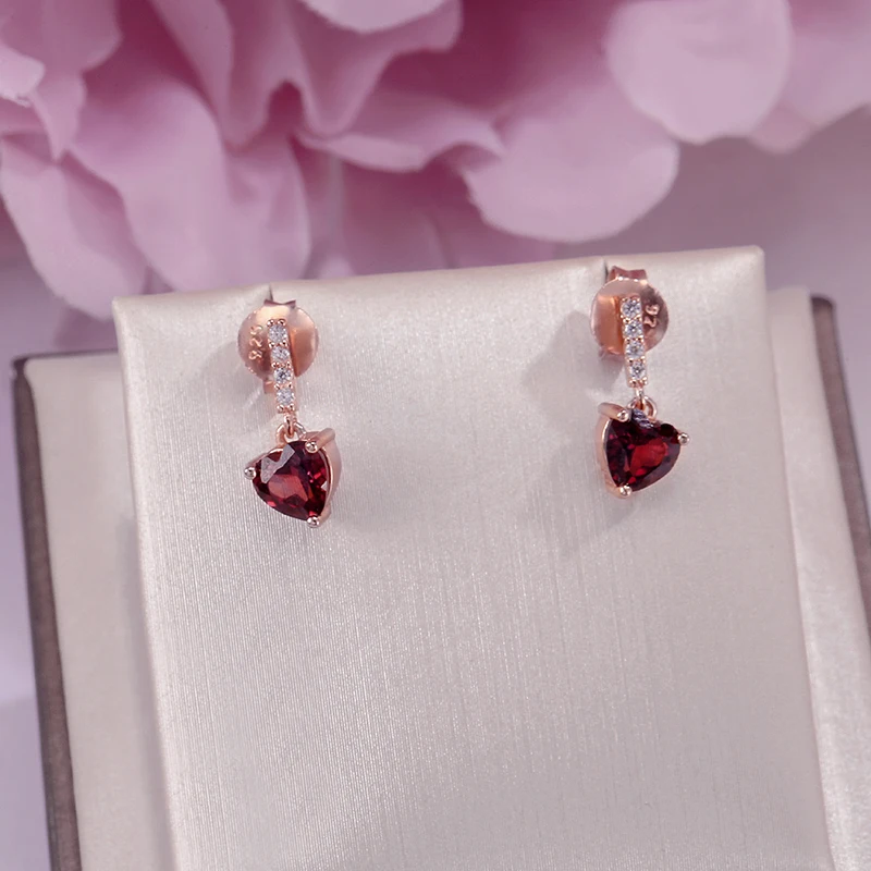 

Серьги-подвески из 100% натурального граната, 0,6ct, серебро 925 пробы, красное сердце, 18 К, розовое золото, модные серьги CCEI030