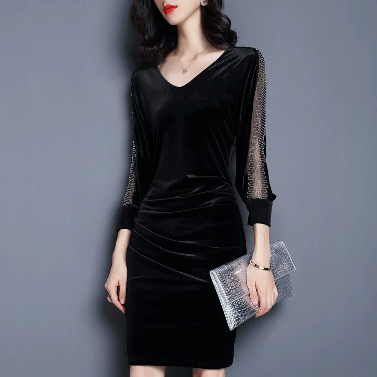Женское приталенное платье с длинным рукавом элегантное цельное винтажное V
