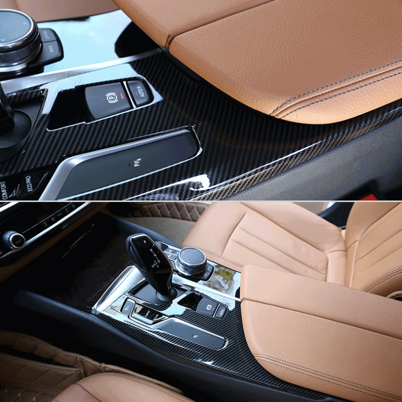 

Car Carbon Fiber Texture Center Console Gear Shift Panel Cover Trim for BMW 5 Series G30 2018 LHD