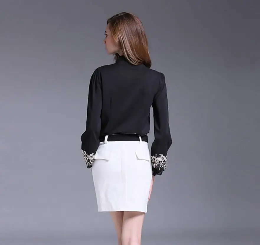 

new long sleeve new embroidery lantern sleeve shirt chiffon shirt loose size