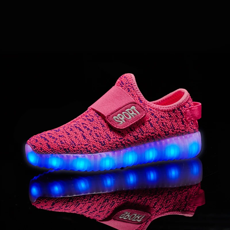 Розовый Size 25-37 Kids Led USB Recharge Glowing Shoes Children's Hook Loop Shoes Children's Glowing Sneakers Kids Led Luminous Shoes - Цвет: Розовый