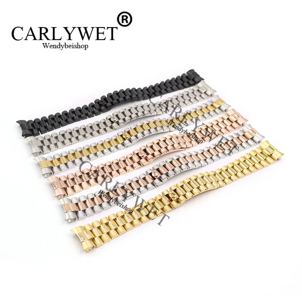 

CARLYWET 20 мм Твердый изогнутый конец винтовые звенья нержавеющая сталь замена наручные часы браслет ремешок для президента