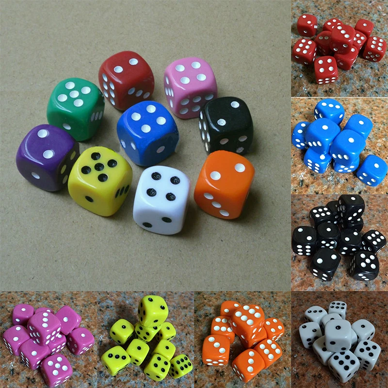 

10pc 6 sided D6 16mm Round Corner Dice Acrylic Dice Portable Table Board Games Party Tool Poker Family Gaming Funny Outdoor Tool