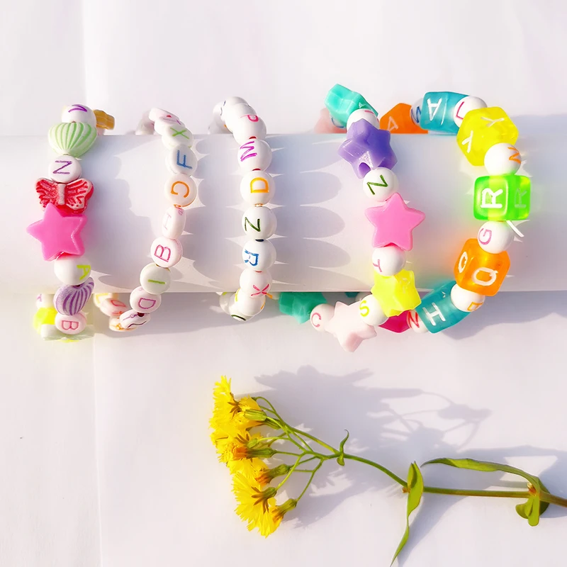 2019 Fashion Lovely Letter Bracelet For Child Children Gift Kid Jewelry Acrylic Candy Color Star Heart Bracelets | Украшения и