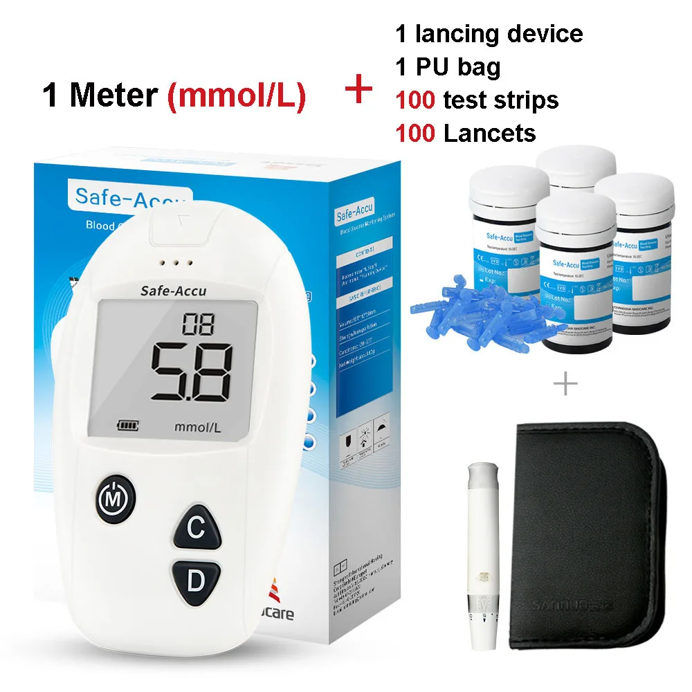 mmol L Meter kit 100 SINOCARE Accu, глюкометр для измерения уровня сахара в& Тесты полоски и Ланцеты 50/100 шт комплект глюкометра для диабетиков измеритель уровня сахара в крови для диабетиков Тесты er - Цвет: mmol L Meter kit 100