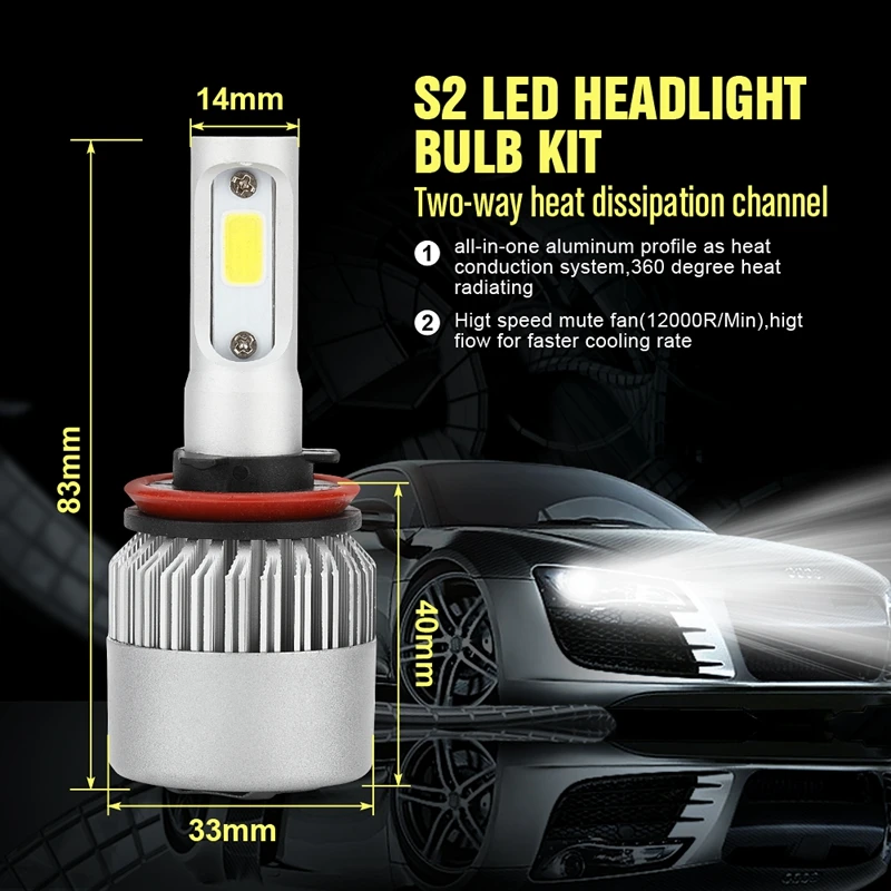 Katur 2 шт./компл. H8 H9 H11 светодиодные лампы фар Conversion Kit ВОГ огни 6500 К белый 3000lm 30 Вт