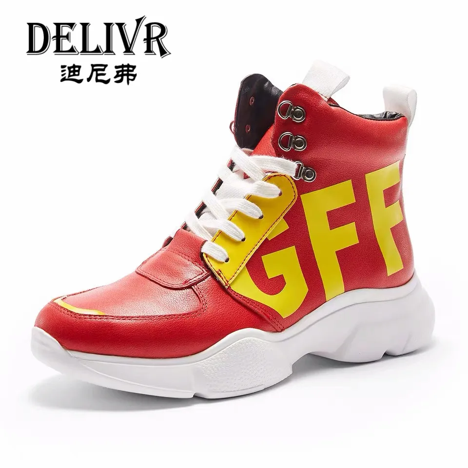 Мужские кроссовки Delivr красные повседневные из натуральной кожи с высоким берцем