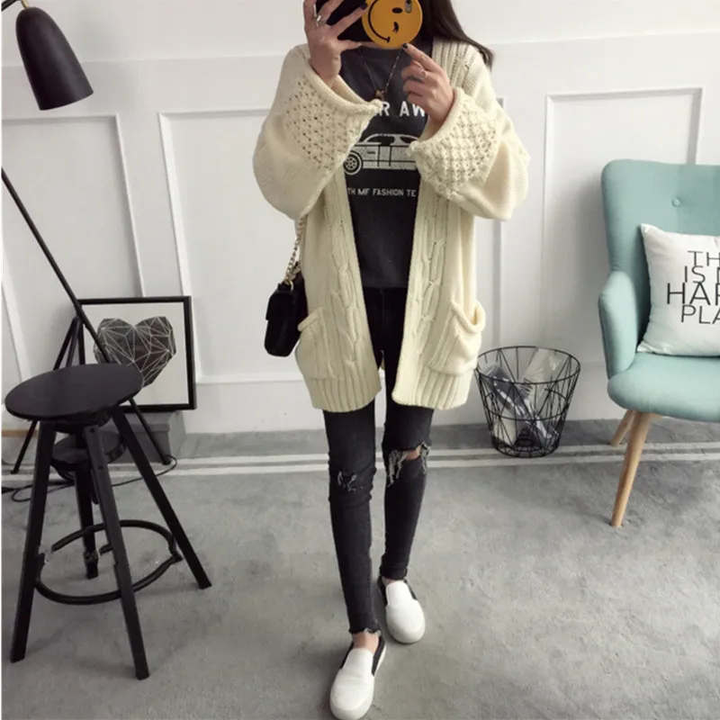 YAGENZ Fashion Women Clothing Autumn Winter Coat Knitted Sweater Ladies Cardigans Tops Pocket Wide Sleeve Streetwear 550 |