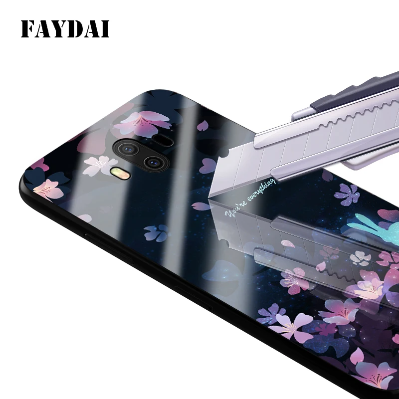 FAYDAI For Huawei Mate 10 Tempered Glass Case TPU Silicone Sakura Pattern Phone Cases Cover Pro Coque |