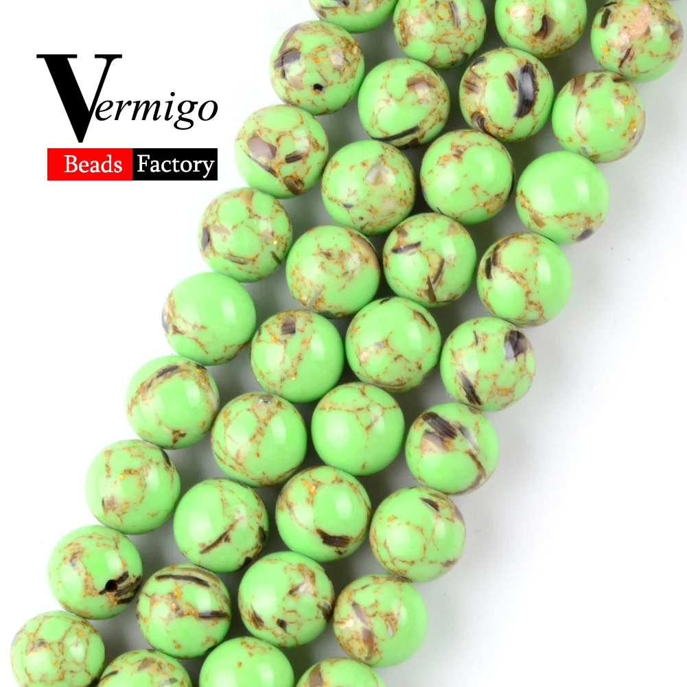 Оптовая продажа зеленый корпус бирюзовый камень бисер для изготовления
