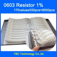 free shipping 0603 smd resistor sample book 1 tolerance 170valuesx50pcs8500pcs resistor kit 0r10m