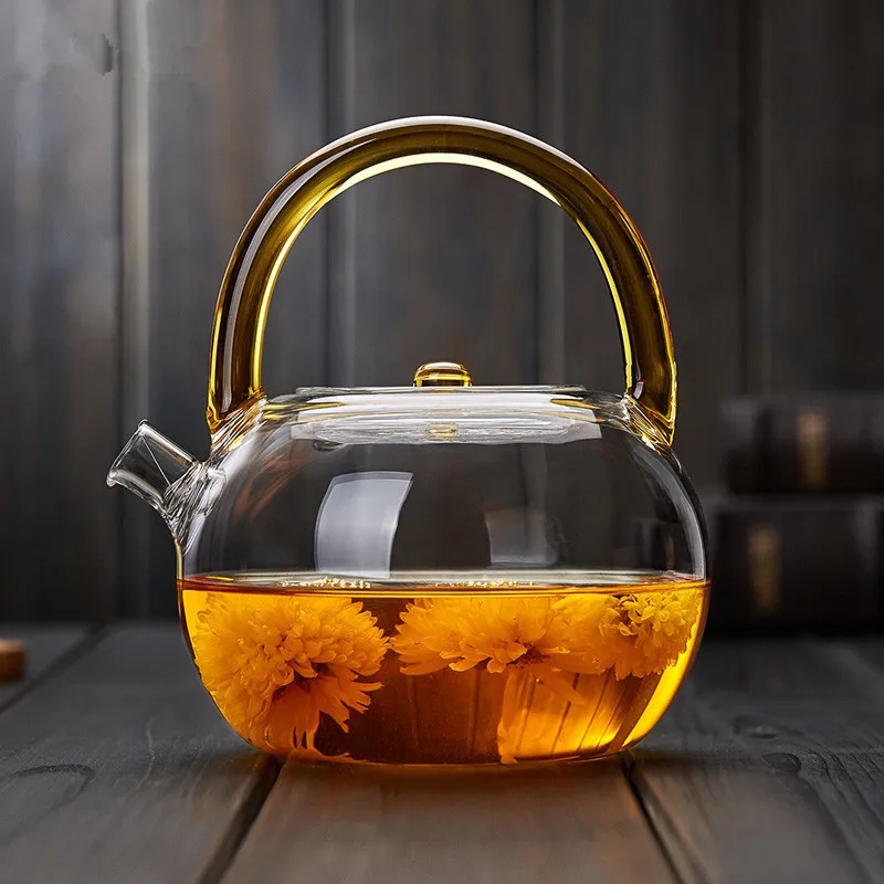 850ML transparent glass teapot thickened color handle with filter flower heated pot large capacity tea set | Дом и сад