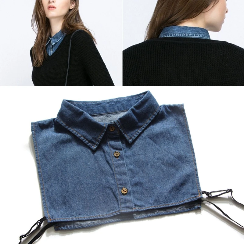 

Women Denim Shirt False Collar Detachable Fake Necklace Lapel Shirt Accessories
